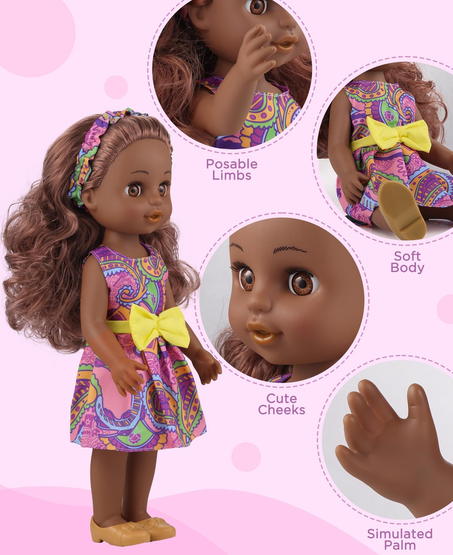 GAGAKU Black Doll for Girls, 14 Black Dolls Set for Toddlers Kids 1 2 3 4 5 6 Years Old, Black Girl Baby Doll with Hair to Comb,