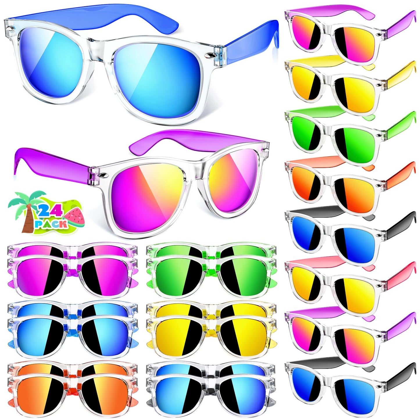 Joycover Kids Sunglasses Bulk, 24 Pack Kids Sunglasses Party Favor, Translucent Sunglasses For Kids With Uv400 Protection, Gradu