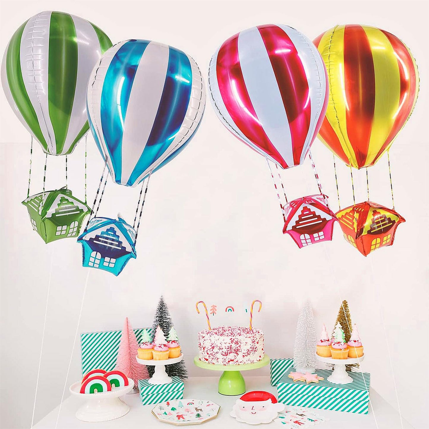 4D Color Hot Air Balloon Aluminum Balloon Hot Air Balloon Decorations Helium Balloon Mylar Foil Balloons Party Hot Air Balloon Floating Foil Balloons For Kids Themed Birthday Party Decor Balloon(4Pcs)