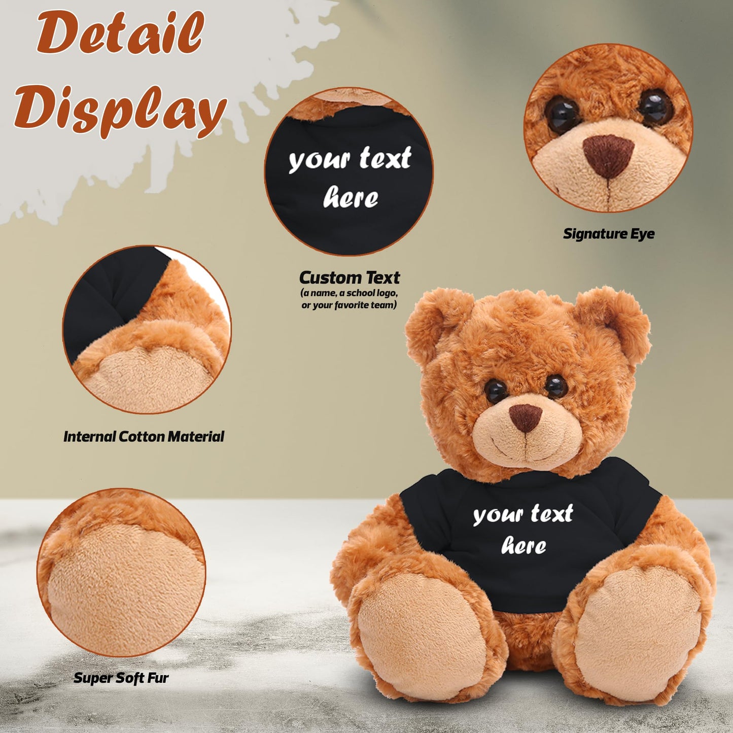 Plushland Teddy Bear 11 Inch, Stuffed Animal Personalized Gift - Great Present For Mothers Day, Valentine Day, Graduation, Birthday,Anniversary, Get Well,Christmas (Mocha Bear, Black)