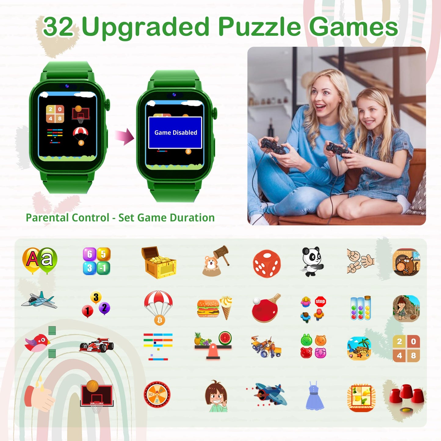 Kids Smart Watches Girls With 32 Games Toys For Ages 5-12 Watch For Kids With Hd Touch Screen,Video,Camera,Music Player,Pedomete