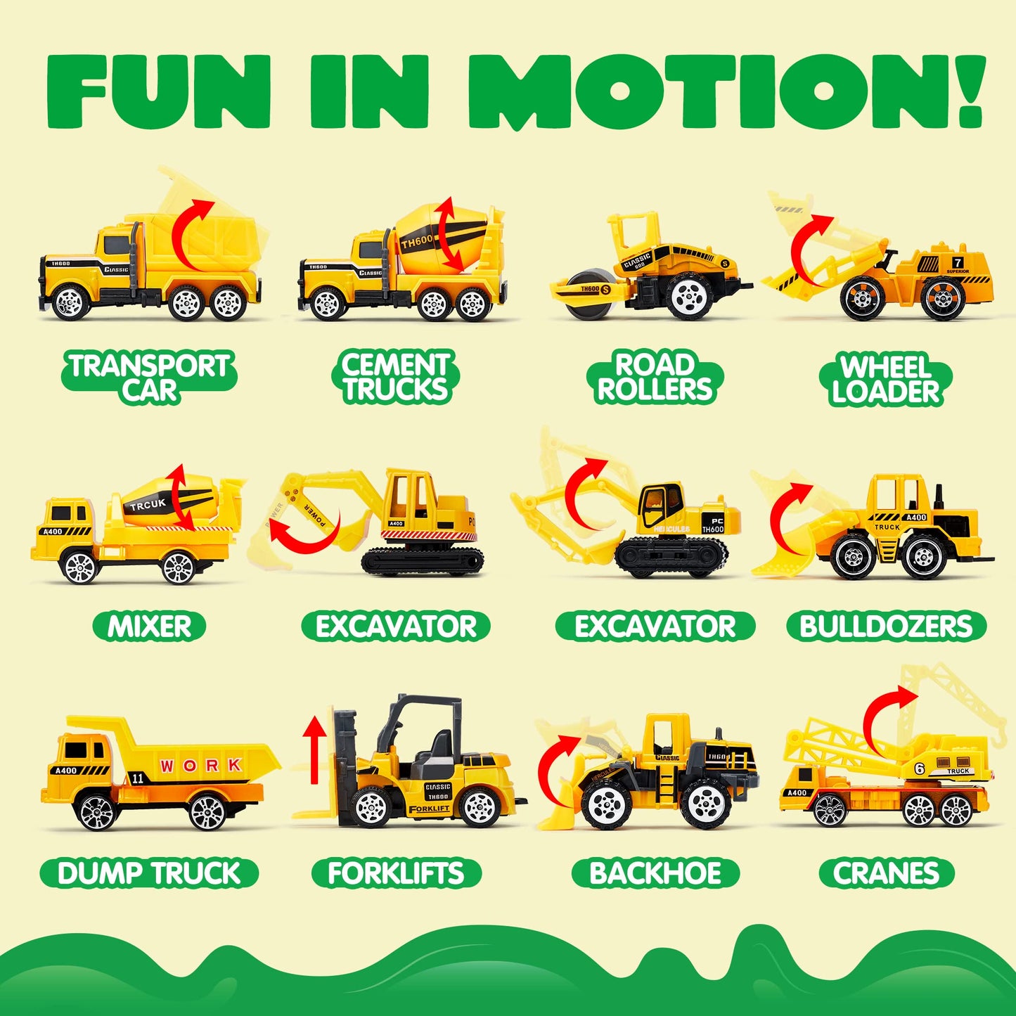 JOYIN 25 in 1 Construction Truck Vehicle Toy Set, Play Vehicles Set with Sounds and Lights in Carrier Truck, Push and Go Vehicle