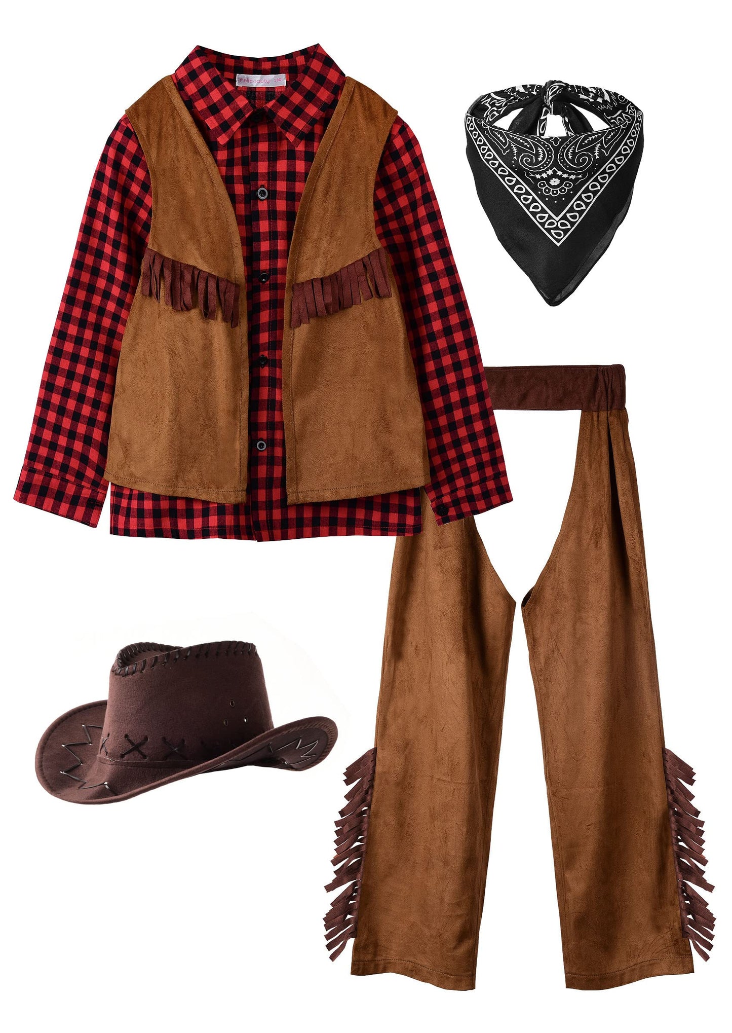 Relibeauty Kids Cowboy Costume For Boys Cosplay Costumes Birthday Party Christmas Halloween Dress Up Gift For Kids 5 Sets,Red 10/150