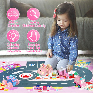 Toddler Girls Brithday Gifts Sets For Age 2 3 4 5, Girls Princess Car Toy Set With Baby Doll, Storage Bag For Traffic Safety Edu