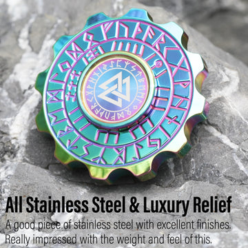 FREELOVE Viking Pirate Fidget Spinner - Heavy Metal, Silent Long Spin, Small Size, Stainless Steel Rainbow