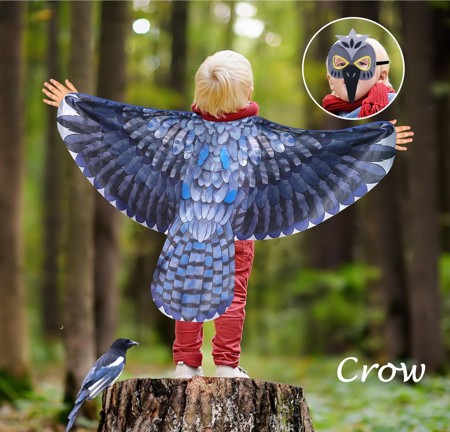 D.Q.Z Kids Owl Costume with Mask, Black Dress Up for Boys & Girls, Eagle Role Play for Halloween, Size 112cm*72cm