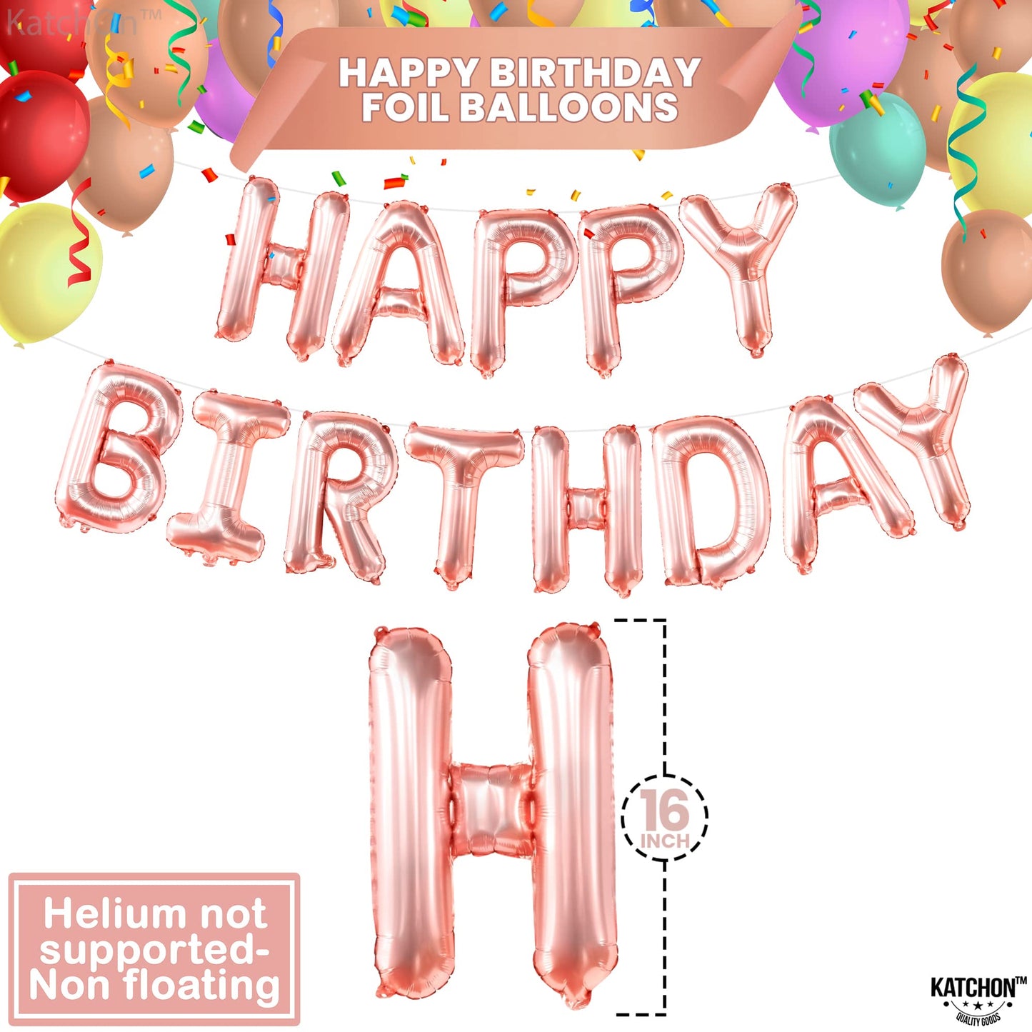 Katchon, Rose Gold Happy Birthday Banner Balloons - 16 Inch | Happy Birthday Sign Balloons Rose Gold | Happy Birthday Balloon Banner, Happy Birthday Decorations | Happy Birthday Backdrop For Girls