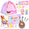BARWA 35 Pcs Travel Camping Tent Set Include Doll Tent Casual Dress Outfits Campfire with Light Telescope Backpack Placemat Chair Toy Dog Camping Playset for 11.5 Inch Girl Dolls for Kid