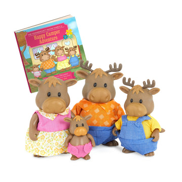 Li'L Woodzeez - The Vanderhoof Moose Family - Collectible Animal Figurines With Storybook - 7 Pieces Set With Movable Arms & Clo