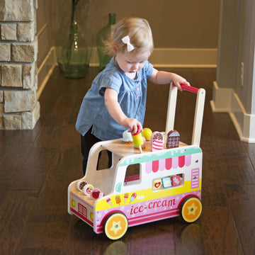 Fat Brain Toys Scoop 'N Scoot Ice Cream Walker - Wooden Pretend Playset For Toddlers
