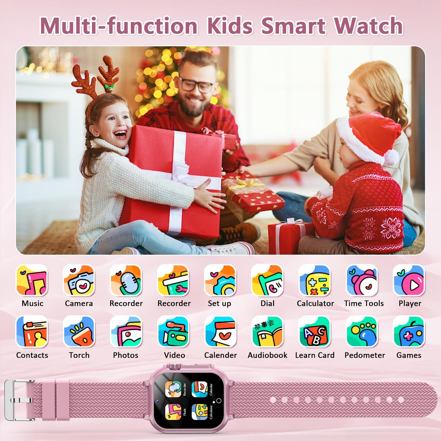 Wepfum Kids Smart Watch Gift For Girls Age 5-12, 32 Games Hd Touch Screen Watches With Video Camera Music Player Pedometer Flash