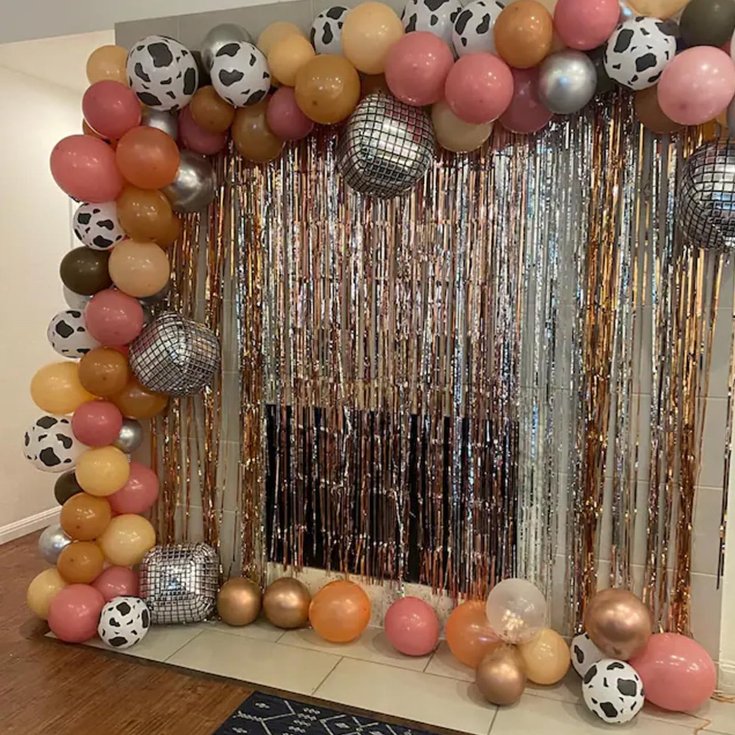 Cow Print Balloon Arch Kit, Dusty Pink And Brown Nude Balloon Garland Farm Cowgirl Western Balloons With Disco Ball Balloons For