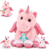MorisMos Pink Unicorn Stuffed Animal Set - 18'' Mommy Unicorn & 3 Baby Plush Toys, Soft Polyester, Perfect Gift for Kids