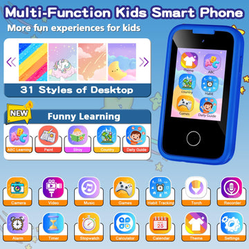 Luoba Kids Smart Phone Toy, 2.8" Touchscreen, Dual Camera, Purple, Child-Size, Model PH05, 8GB Card, Birthday & Christmas Gift