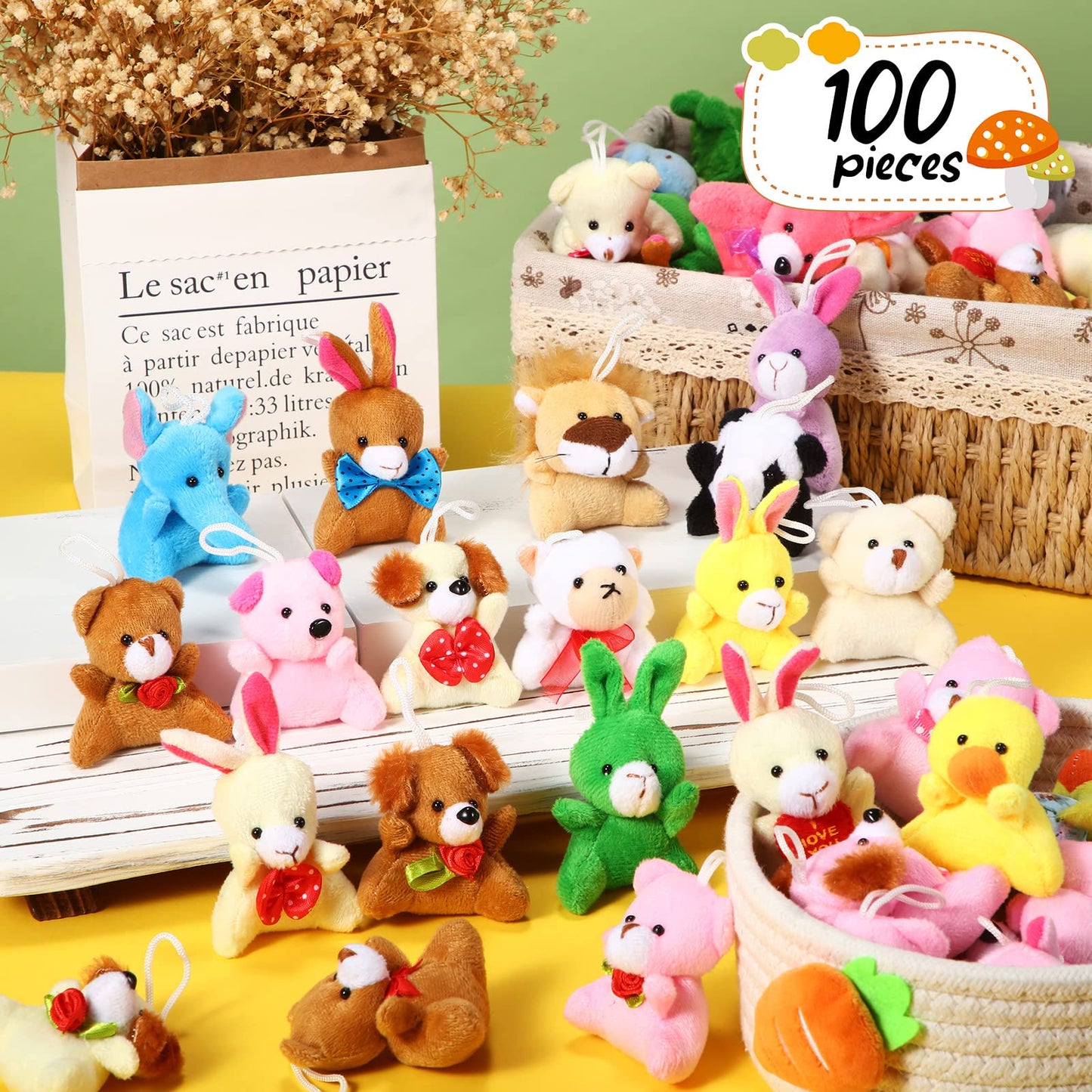 Zhanmai 100 Pcs Mini Plush Stuffed Animal Bulk Small Animal Toys Keychain Party Favors Easter Egg Stuff For Kids Birthday Valentine Carnival Classroom Prizes Gift Goodie Bag Filler(Cute Style)