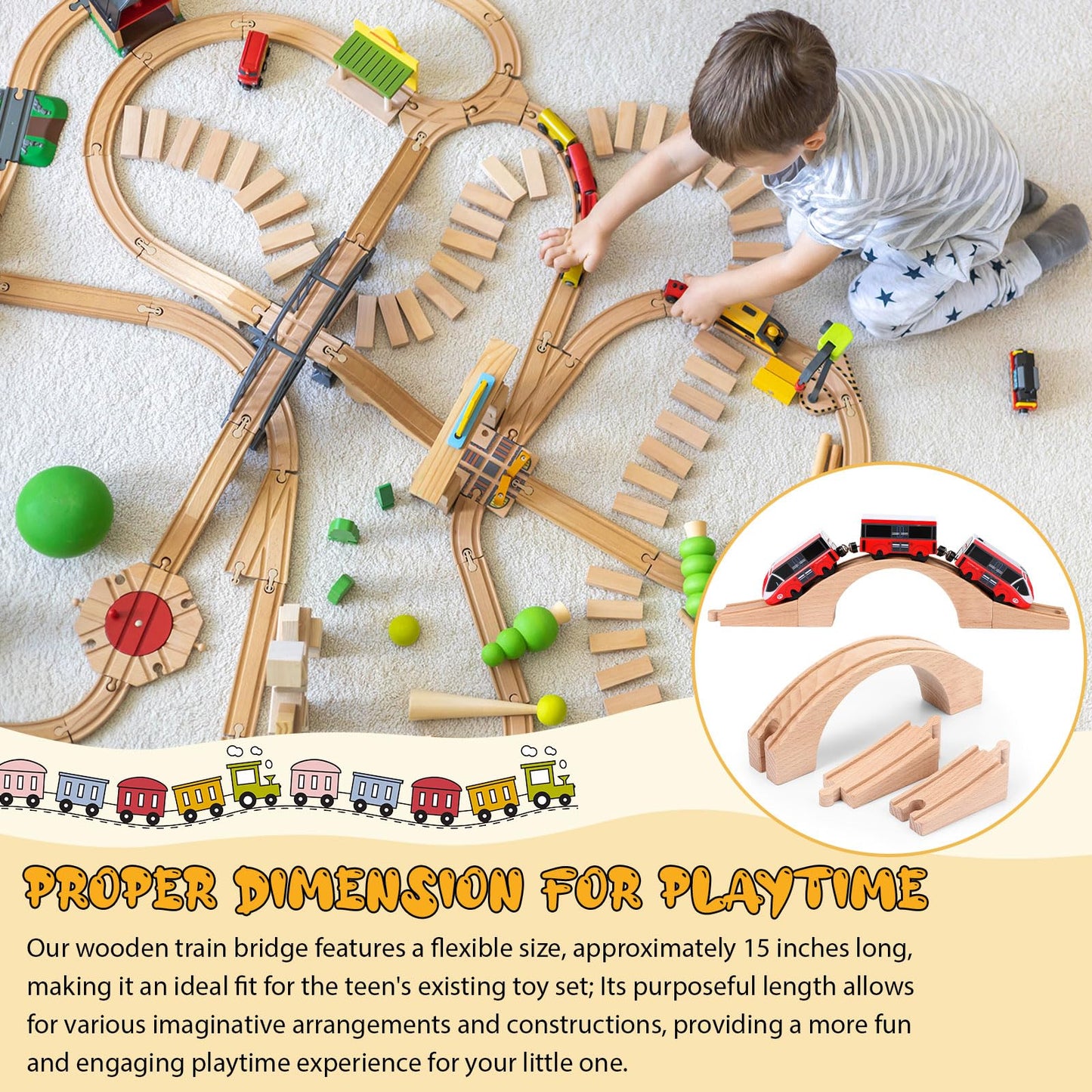Kigley Wood Train Track Expansion Wooden Train Track Accessories Wooden Train Bridge for Most Major Toy Trains Railway