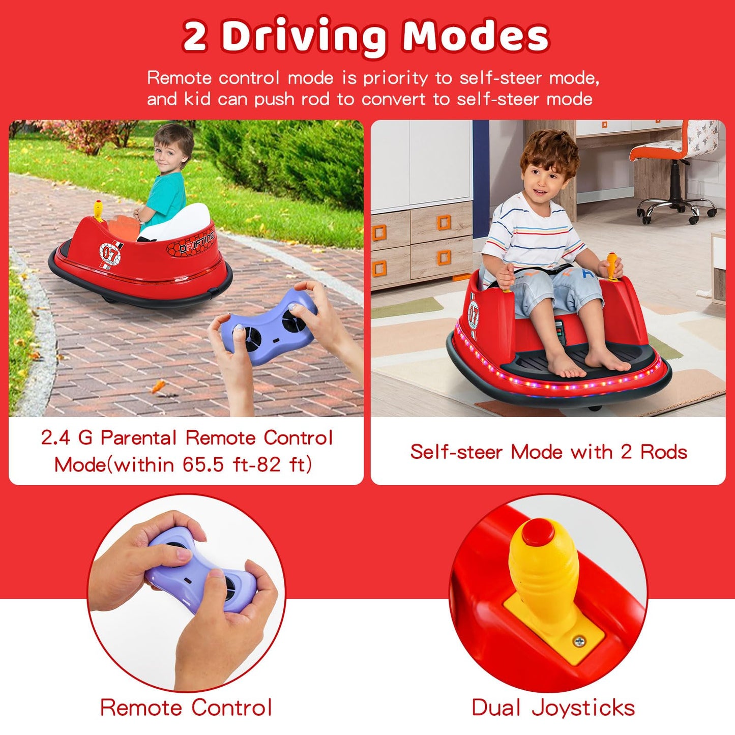 Honey Joy 12V Toddler Bumper Car, Battery Powered Baby Ride On Bumper Car, Dual Joysticks, Flashing Led Light & 360 Degree Spin,