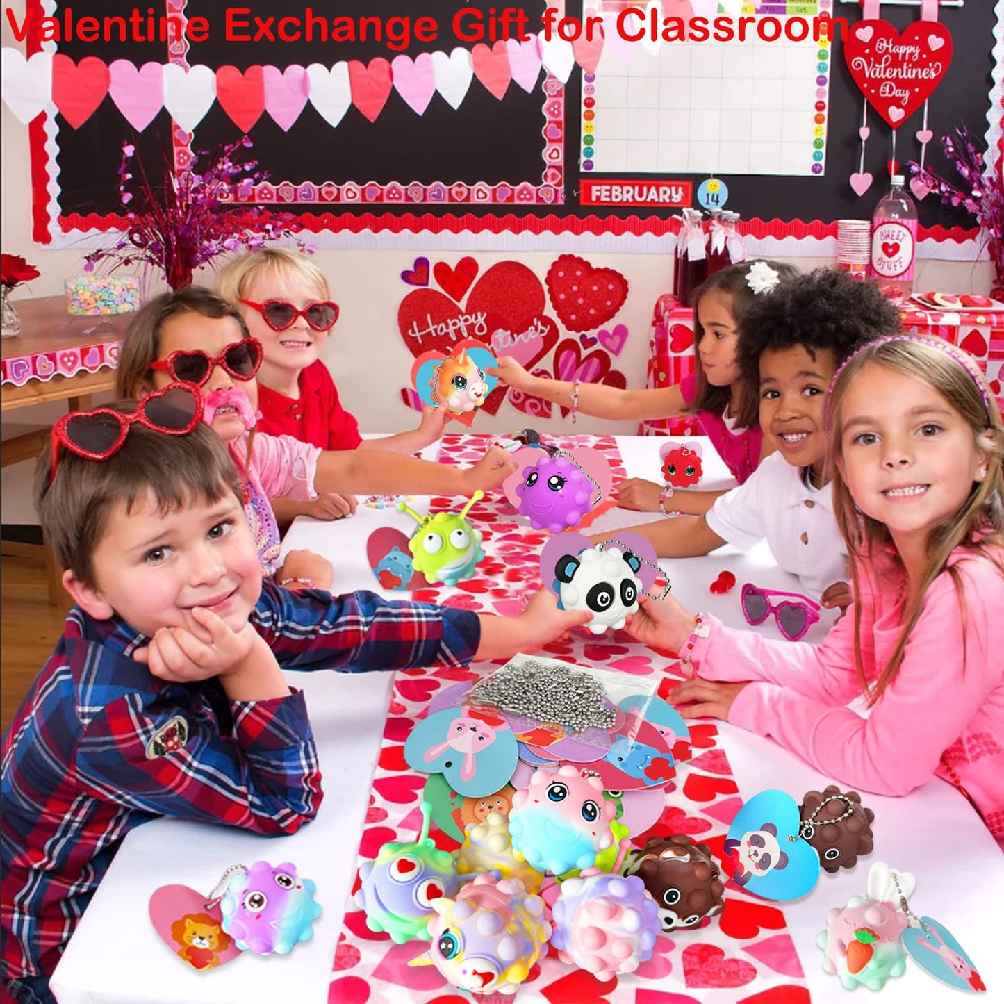 Valentines Day Gifts for Kids,30 Valentines Day Cards for Kids Classroom with 30 Pack Pop Fidget Ball,Party Favors for Kid, Exch