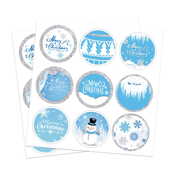 Blue Christmas Stickers 180 Pcs Blue Christmas Snowflake Round Sticker Kit Decoration Christmas Party Supplies Favors