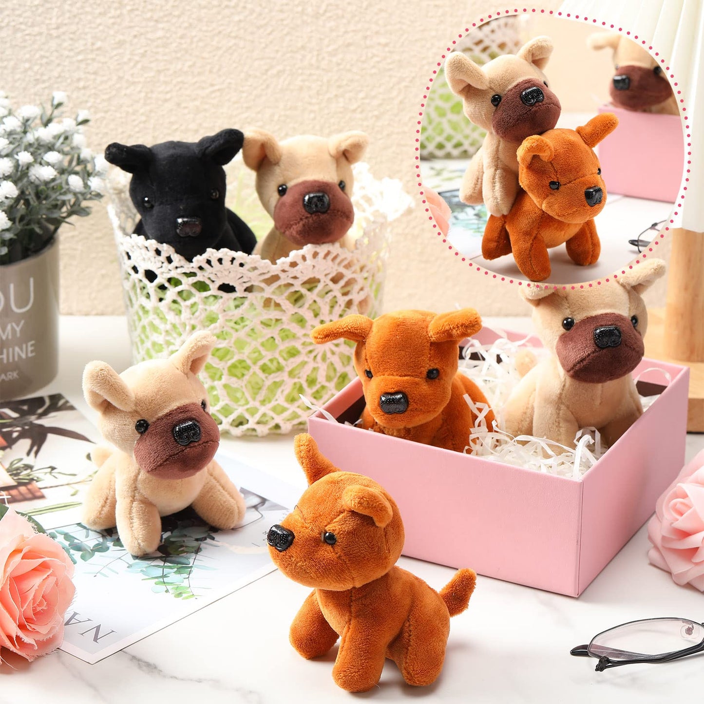Sumind 9 Pcs Mini Plush Dog Stuffed Animals Bulk Dog Plush Party Favors Small Soft Plush Dog Toy For Goodie Bag Fillers Kids Baby Show Birthday Valentine'S Day Gift(Nerdy Puppy)