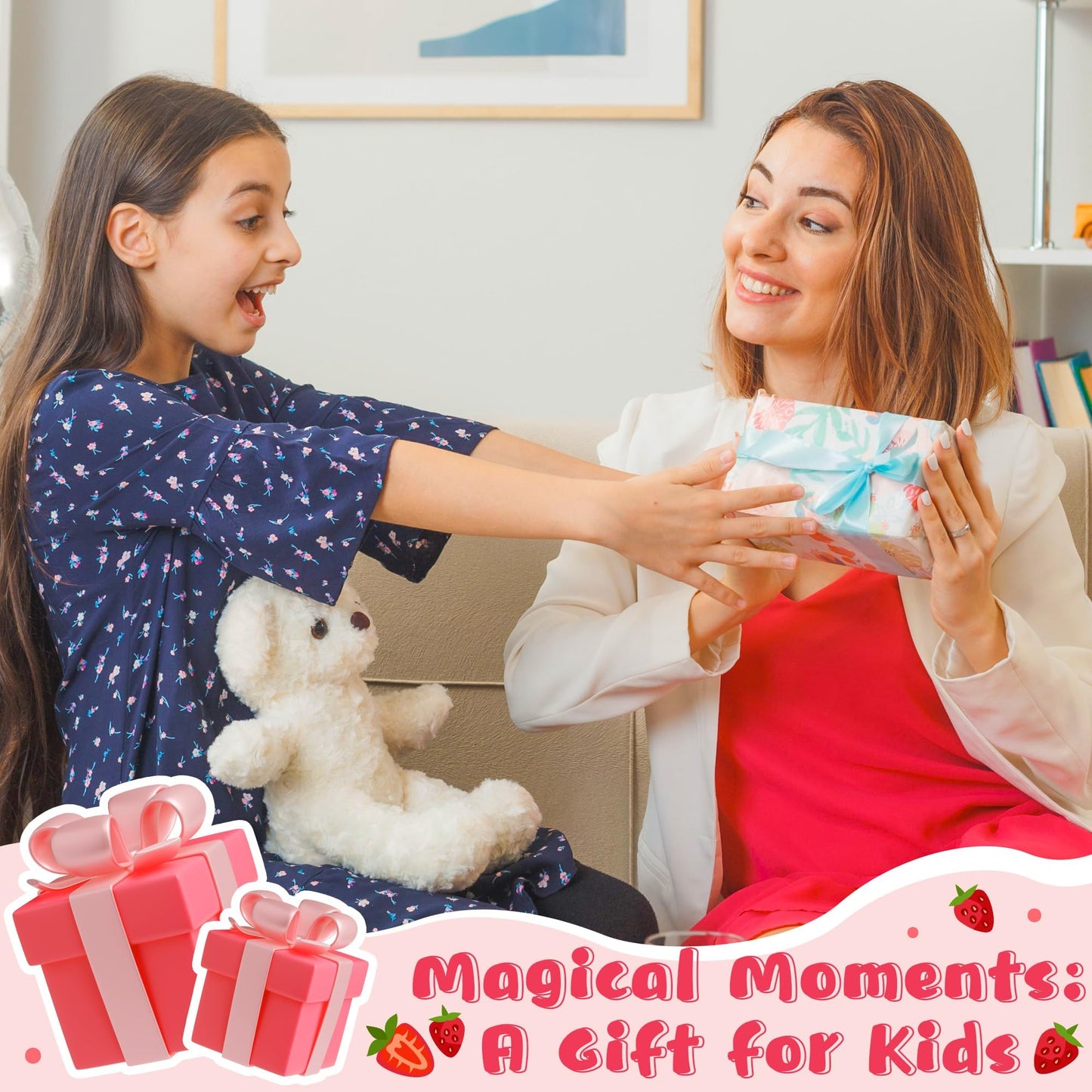 R HORSE Kid Apron and Chef Hat Set - 2Pcs Strawberry Adjustable Children Kitchen Toddler Apron for Girls Role Play Chef Toy Cook