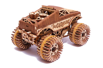 Wood Trick Monster Pickup Truck Car 3D Wooden Puzzle - Rides Up To 18 Feet - 8.3X6.3 In - Model Truck Kit To Build For Adults And Kids