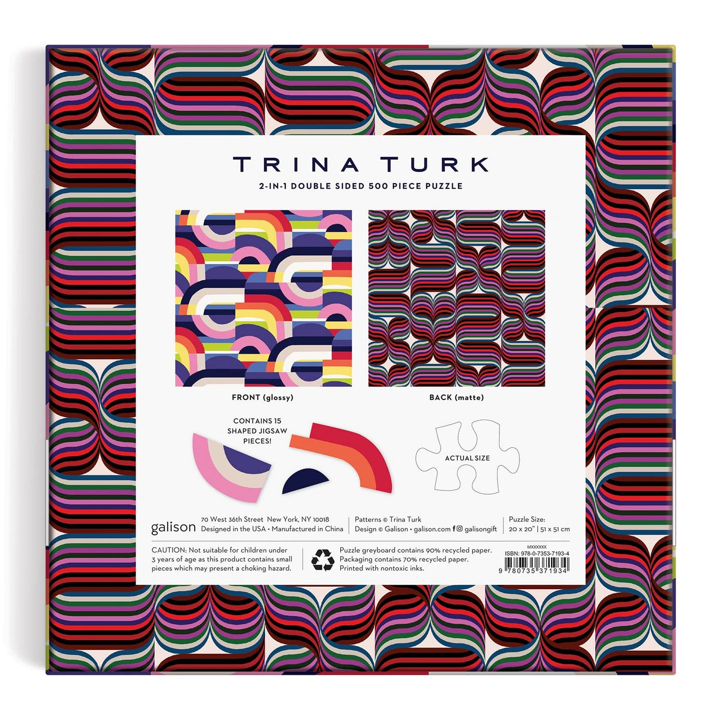Trina Turk 500 Piece Double Sided Puzzle With Shaped Pieces From Galison - Colorful Puzzle With 15 Shaped Pieces, Featuring The