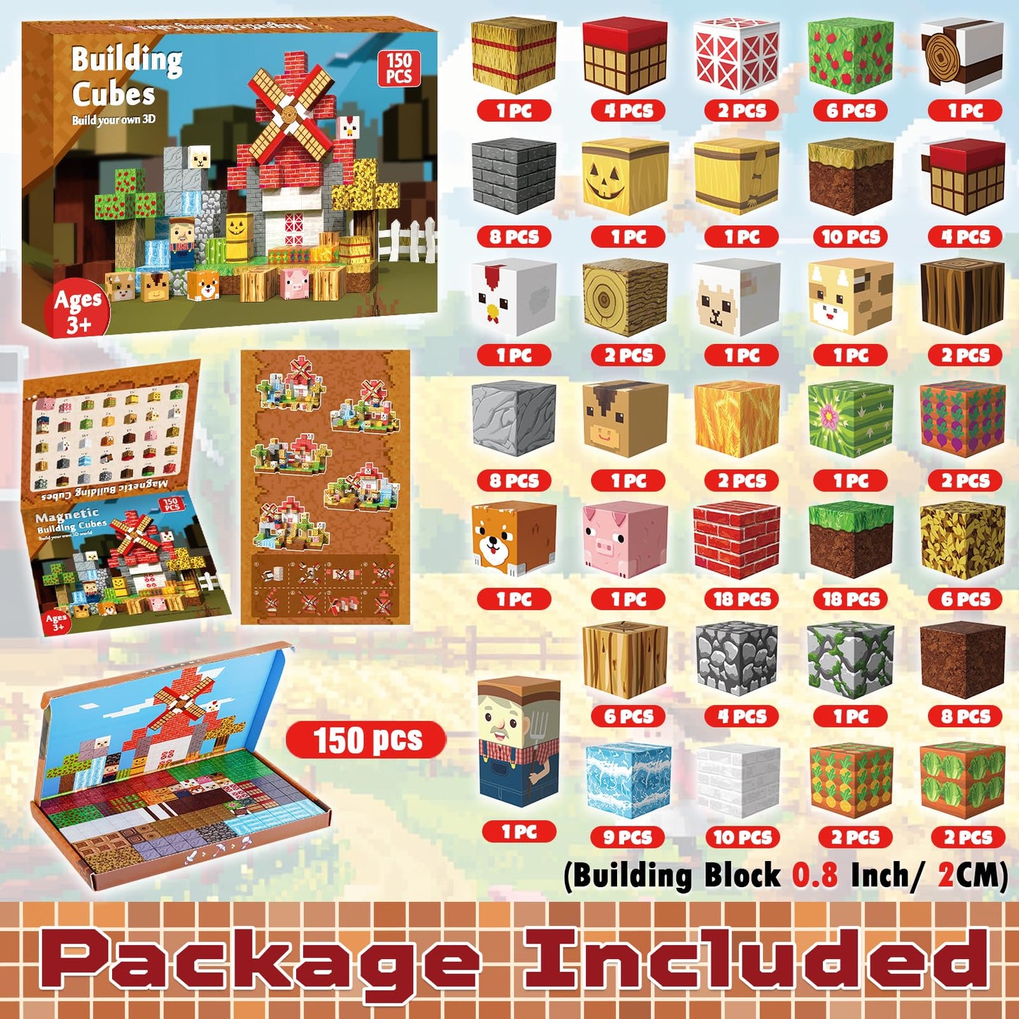 Graceduck Magnetic Blocks - 150 Pcs Build Magnetic Farm Animal Homes - Magnetic Toys For Montessori Toddler Christmas Birthday Gifts - Stem Sensory Toys For 3 4 5 6 7 8 9 10 Year Old Boys & Girls