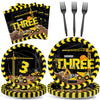 Qyeahkj 100 Pcs Construction 3Rd Birthday Party Tableware Set 3 Years Old Birthday Dinnerware Disposable Construction Plates Nap