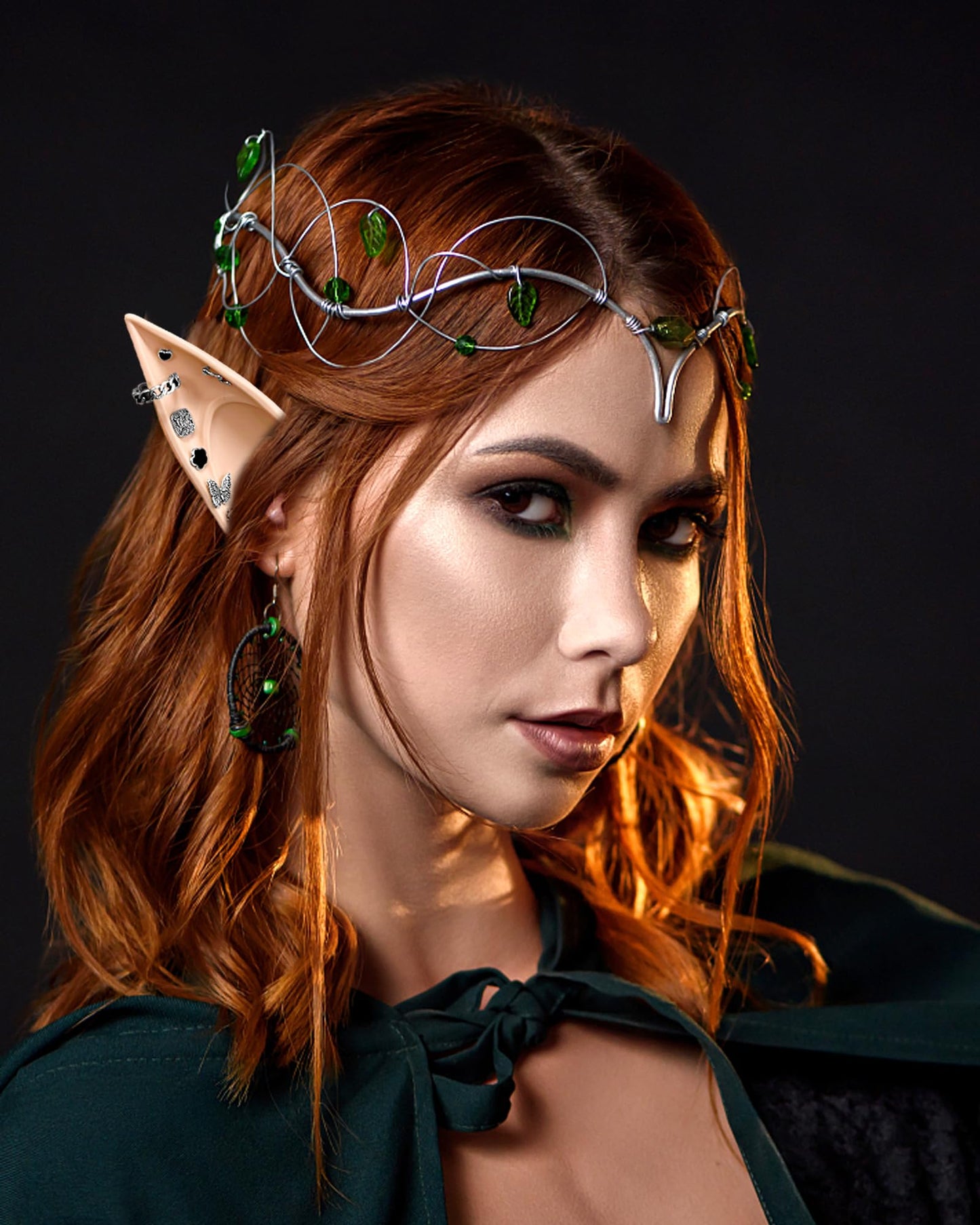 Hikkcos 3Pcs Elf Ears With Headband Halloween Elf Ears Cuffs For Kids Women Soft Latex Fairy Ears Flower Pearl Headbands Set For