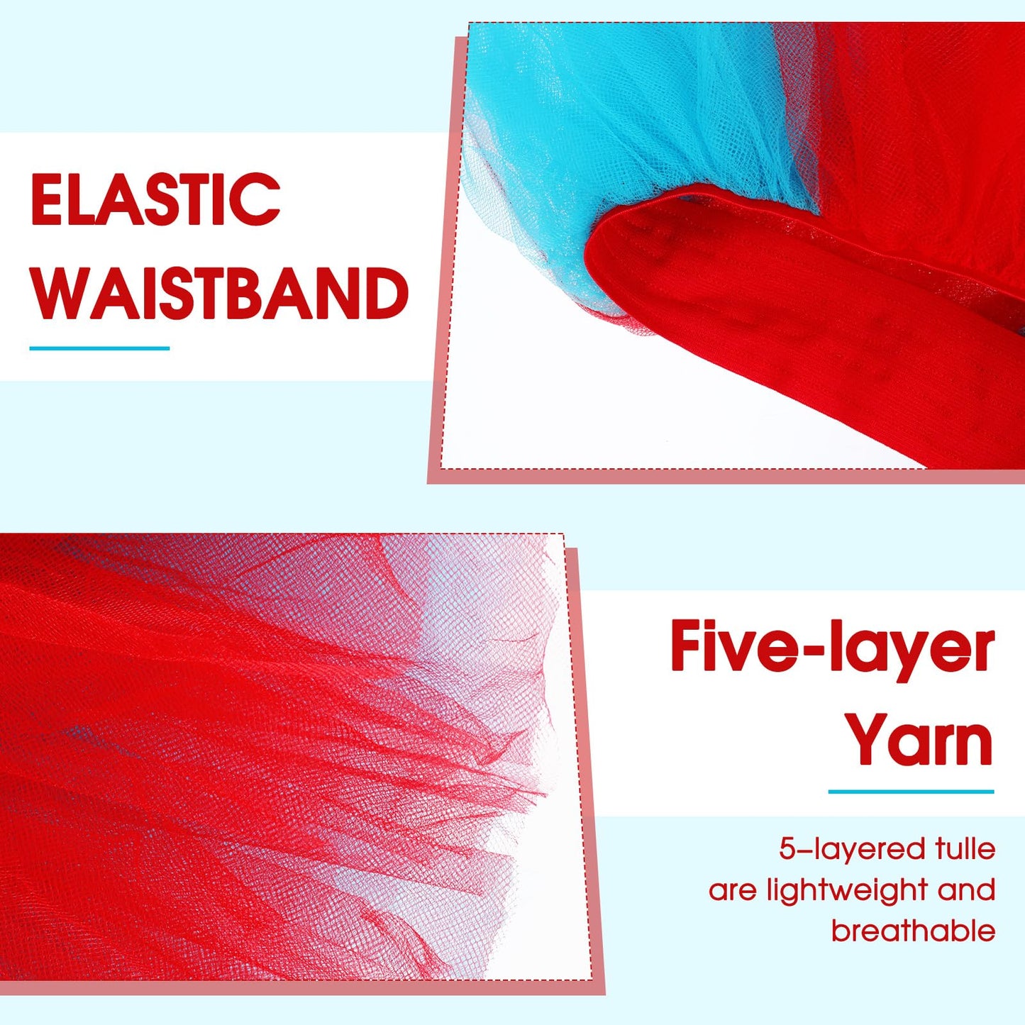 5 Layered Tutu Skirt For Kids Tulle Tutu Skirt With Tube Socks Princess Runners Costumes Cosplay For Girls Kids(Blue And Red)