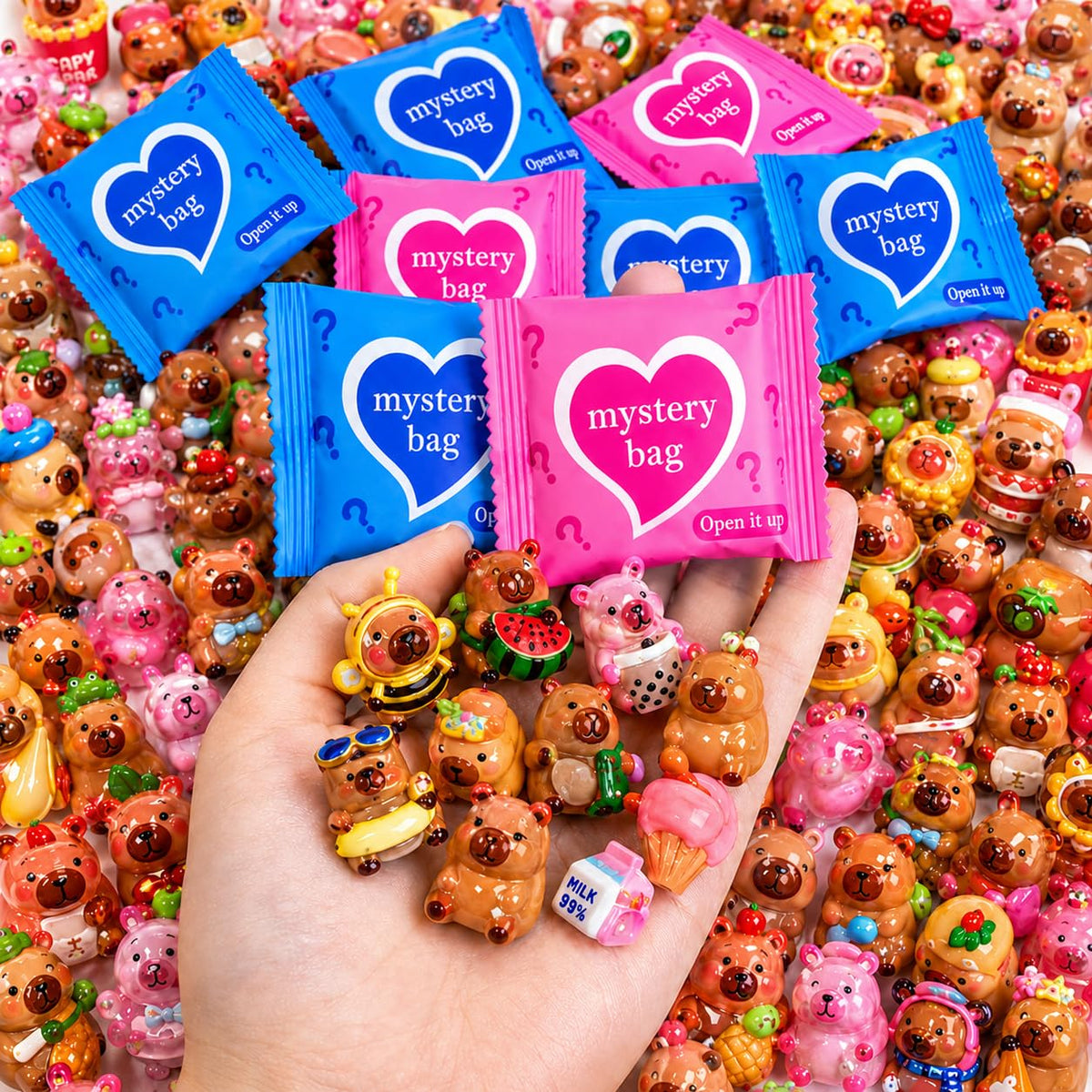 50 Pcs Capybara Mystery Box Blind Bags, Mini Resin Capybara Figures Surprise Toys, Partial Glow Mini Animal Figurines Collectibl