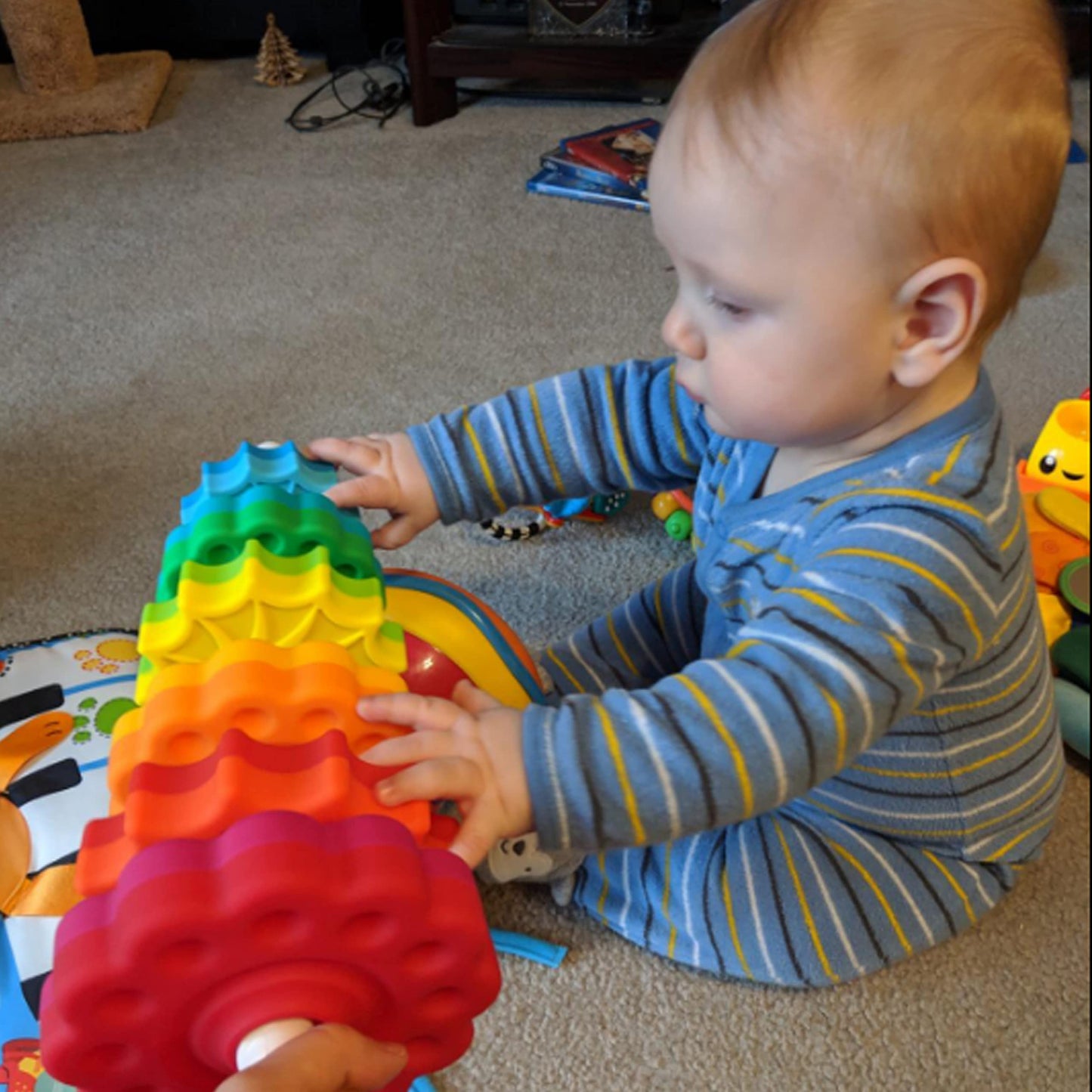 CAPT.GOOSE Baby Spinning Toy - Rainbow Stacking Toy for Toddlers, Educational Learning, Focus & Dexterity, Small, Multiple Colors