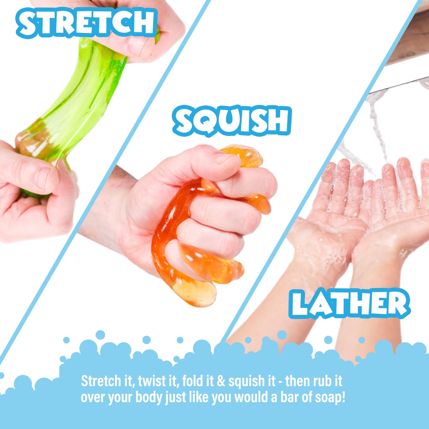Tub Works® Super Goo Bath Slime™ Kids Soap Bath Toy, 6 Pack | Stretchy, Squishy Slime Soap For Kids Bath | Fresh, Fruity Scents | Nontoxic | Sensory Fun Kids & Toddler Bath Toys