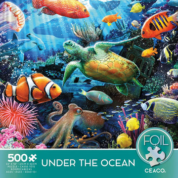 Ceaco 500 Piece Foil Jigsaw Puzzle - Under The Ocean - Multicolor Cardboard - Model 2476-19