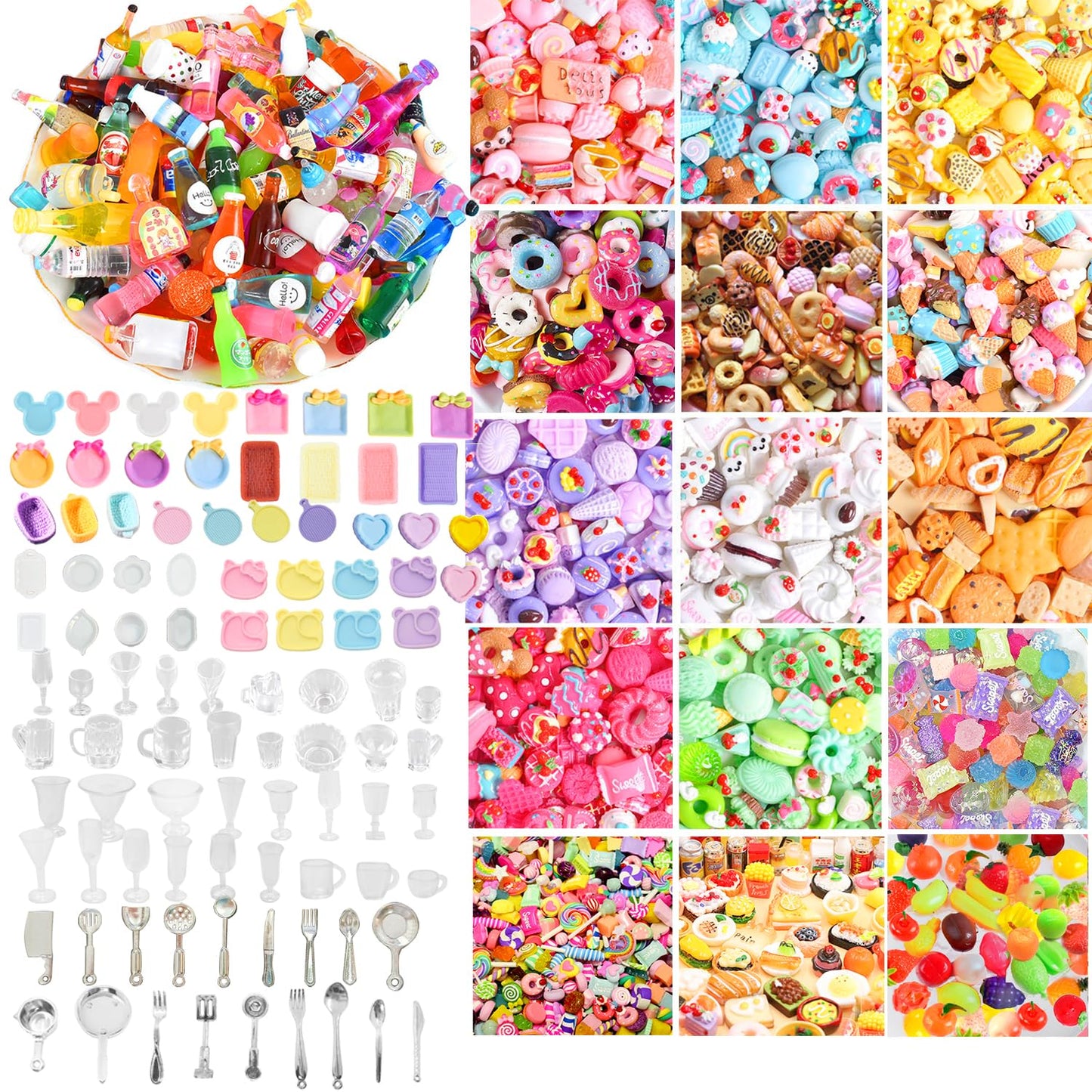 150Pcs Miniature Food Drinks Bottles Dollhouse Accessories 1:12 Mini Stuff Things Toy Set Dollhouse Pretend Kitchen Play Game Ti