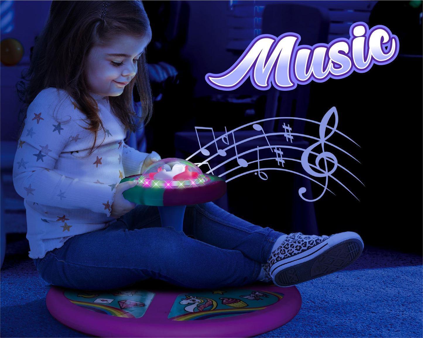 MindSprout Light-Up Unicorn Twister - 360° Spin Toy with LED Lights & Music for Toddlers Age 2+, Perfect Birthday Gift for Kids