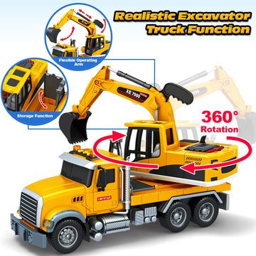 Bstoyder Kids Toys for 3 4 5 6 7 8 Years Old Boys, Large Excavator Truck Toy with Lights, Sounds, Toddler Friction Powered Truck