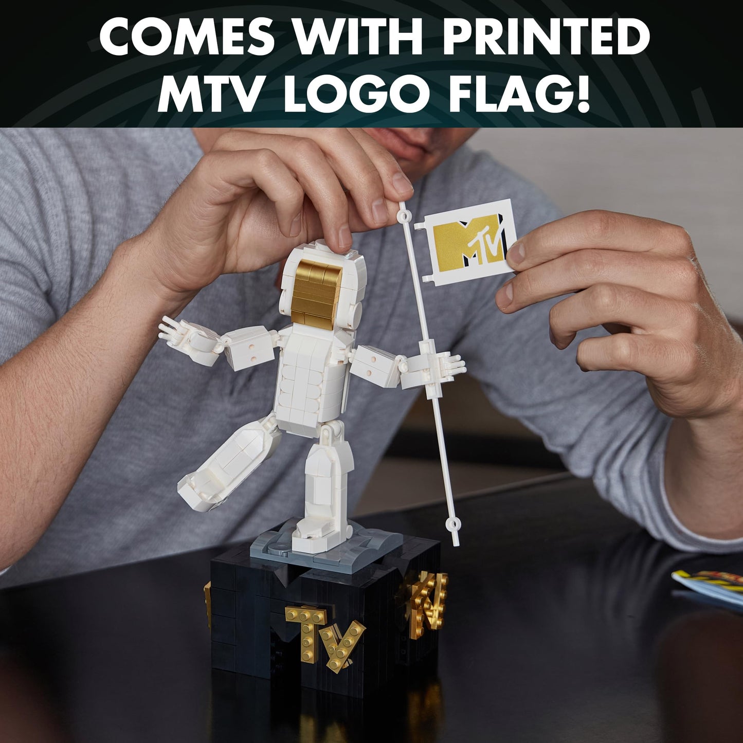 Brickcraft MTV Moon Person Building Set - 510 Pieces, White Plastic, 10.25" Tall - Officially Licensed Collectible Model for Music Fans