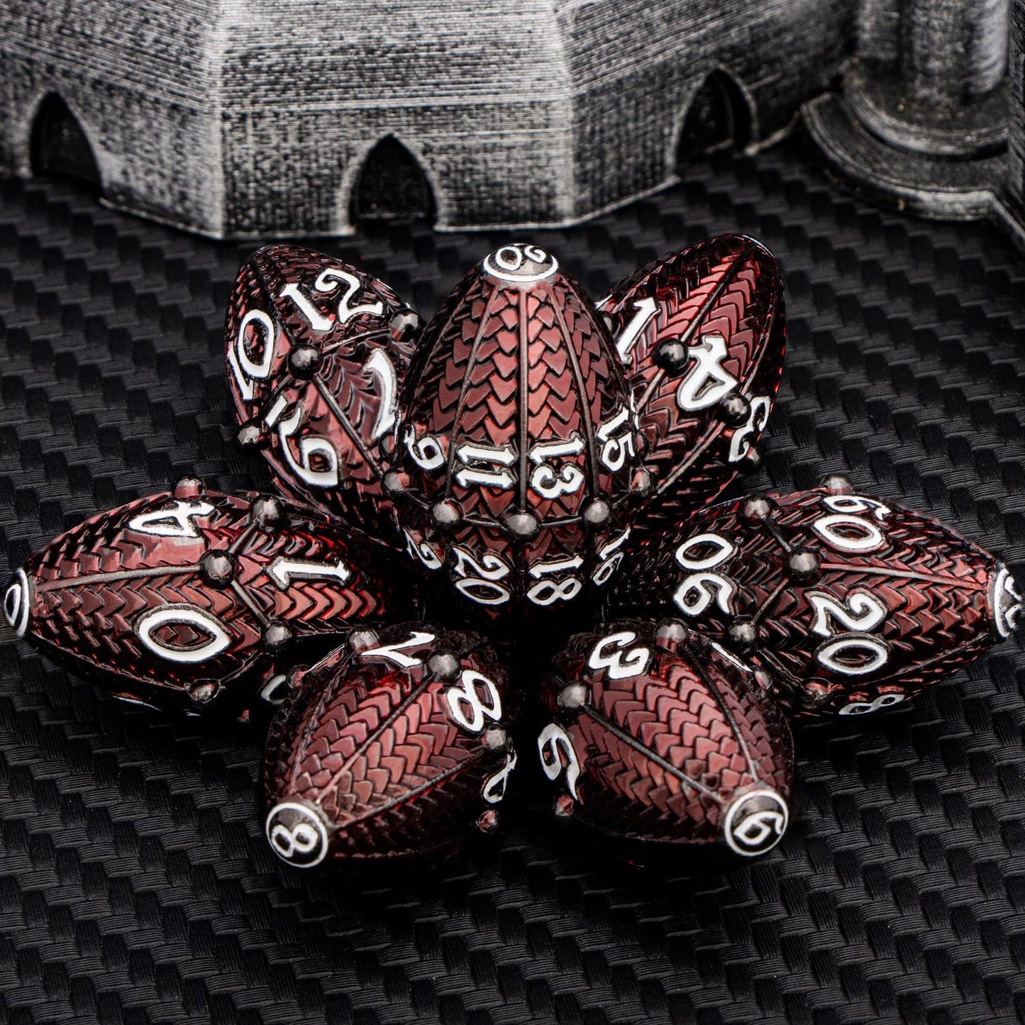 ARUOHHA DND Metal Dice Black Red Dragon Egg Dice with Metal Box, Role Playing Game RPG Polyhedral D and D Dice Set D20 D12 D10 D