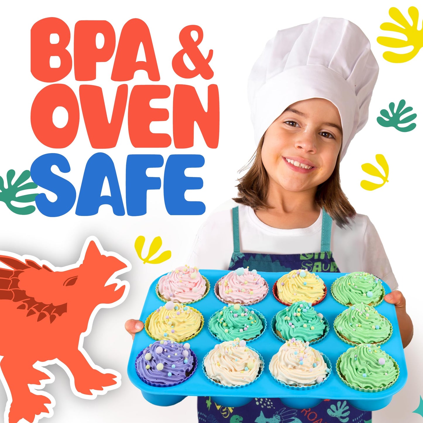 Osmi Complete Kids Baking Set - 14Pc Dinosaur Chef Baking Kit - Premium Kid Cooking Gift Set W/ Real Utensils For Boys And Girls