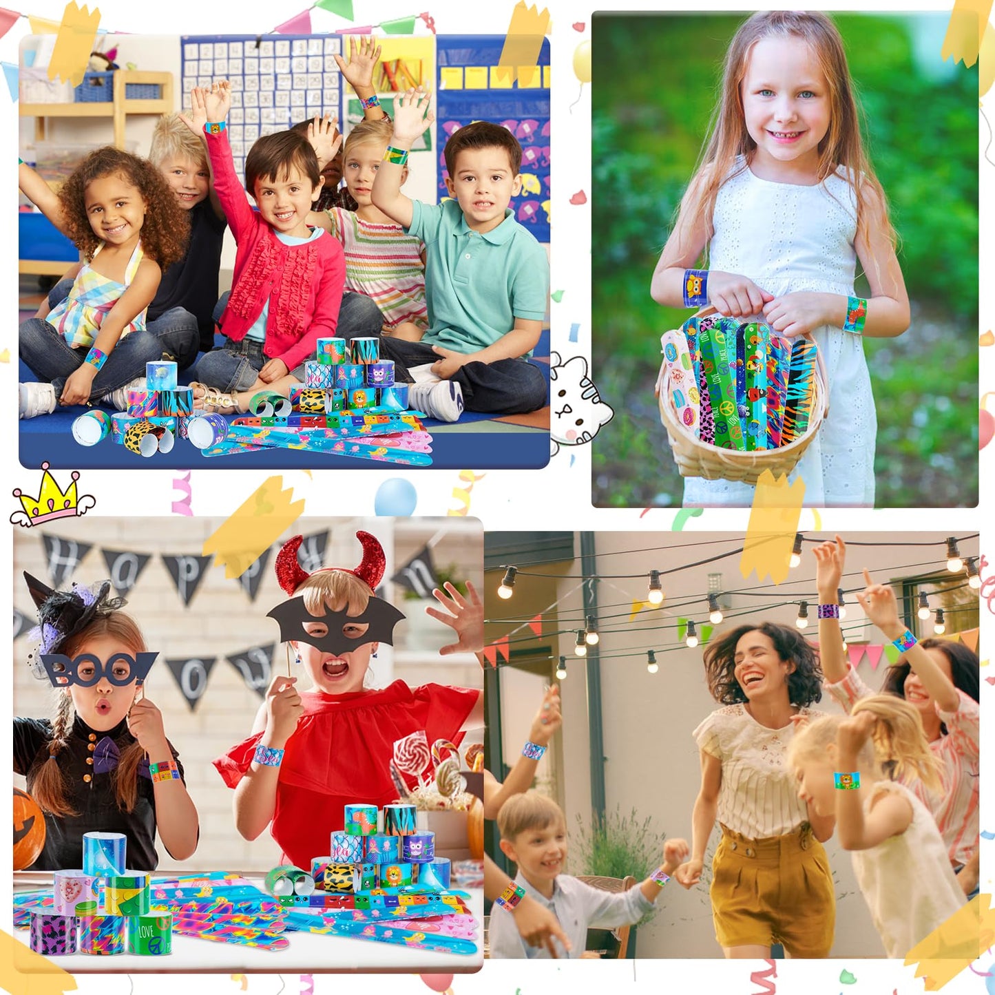 Slap Bracelets For Kids Party Favors 48Pcs Goodie Bag Stuffers Snap Bracelets Bulk Toys Wristbands Pinata Stuffer Xmas Halloween Easter Party Supplies Treasure Prize Box Toys For Kids Classroom Prizes