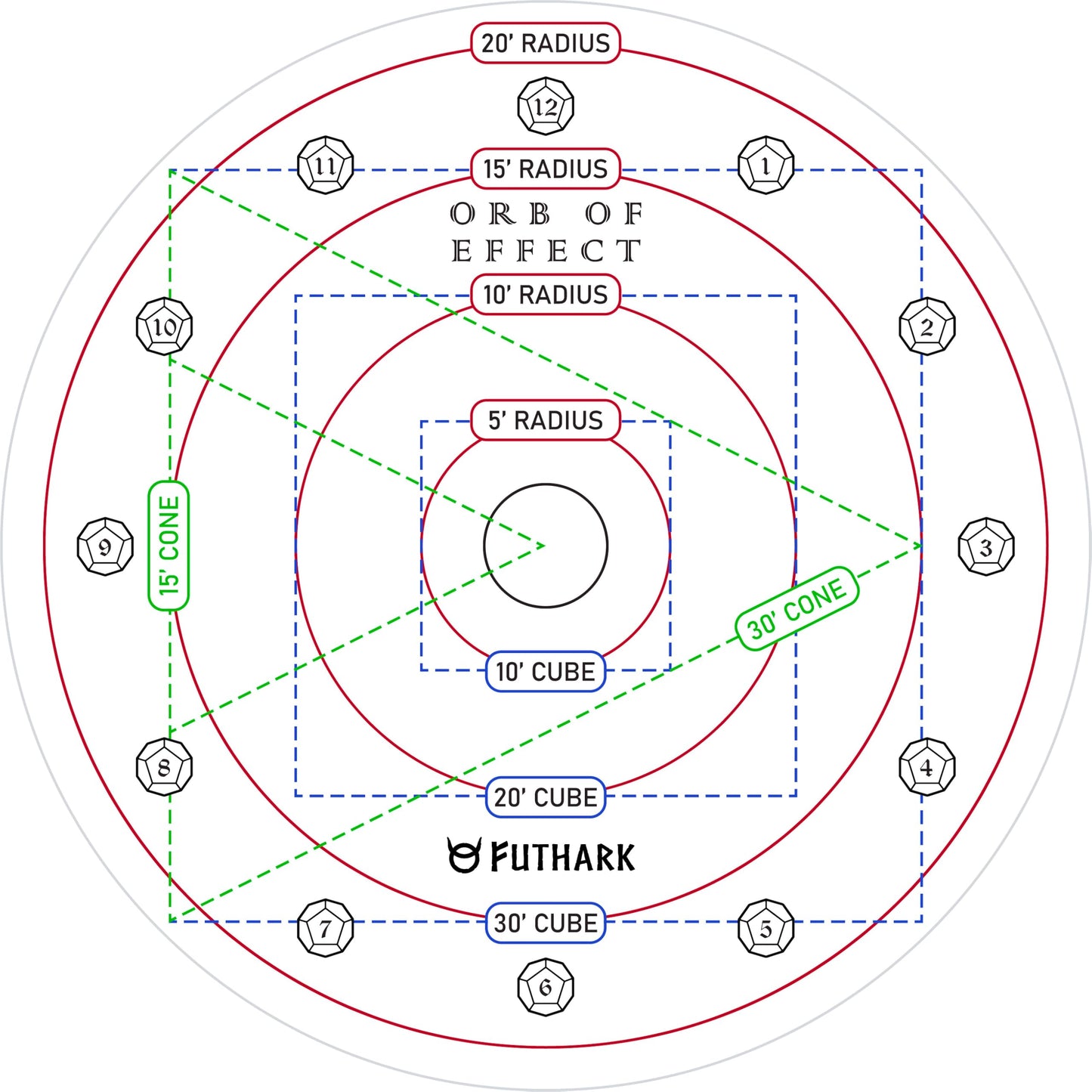 Futhark Dnd Spell Template Large To 30' Cube & 30' Cone, D&D Aoe Spell Template - Measure Area Of Effect Spell Template Dnd Acce