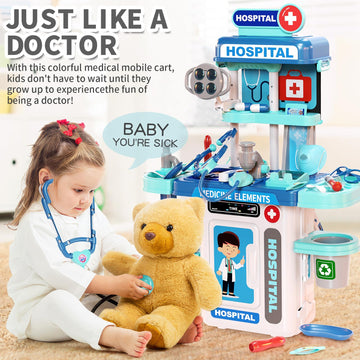 Doctor Kit for Kids Toddlers 3-8, 2 in 1 Kids Doctors Play Set with Costume, Stethoscope and Surgical Light, Pretend Medical Sta