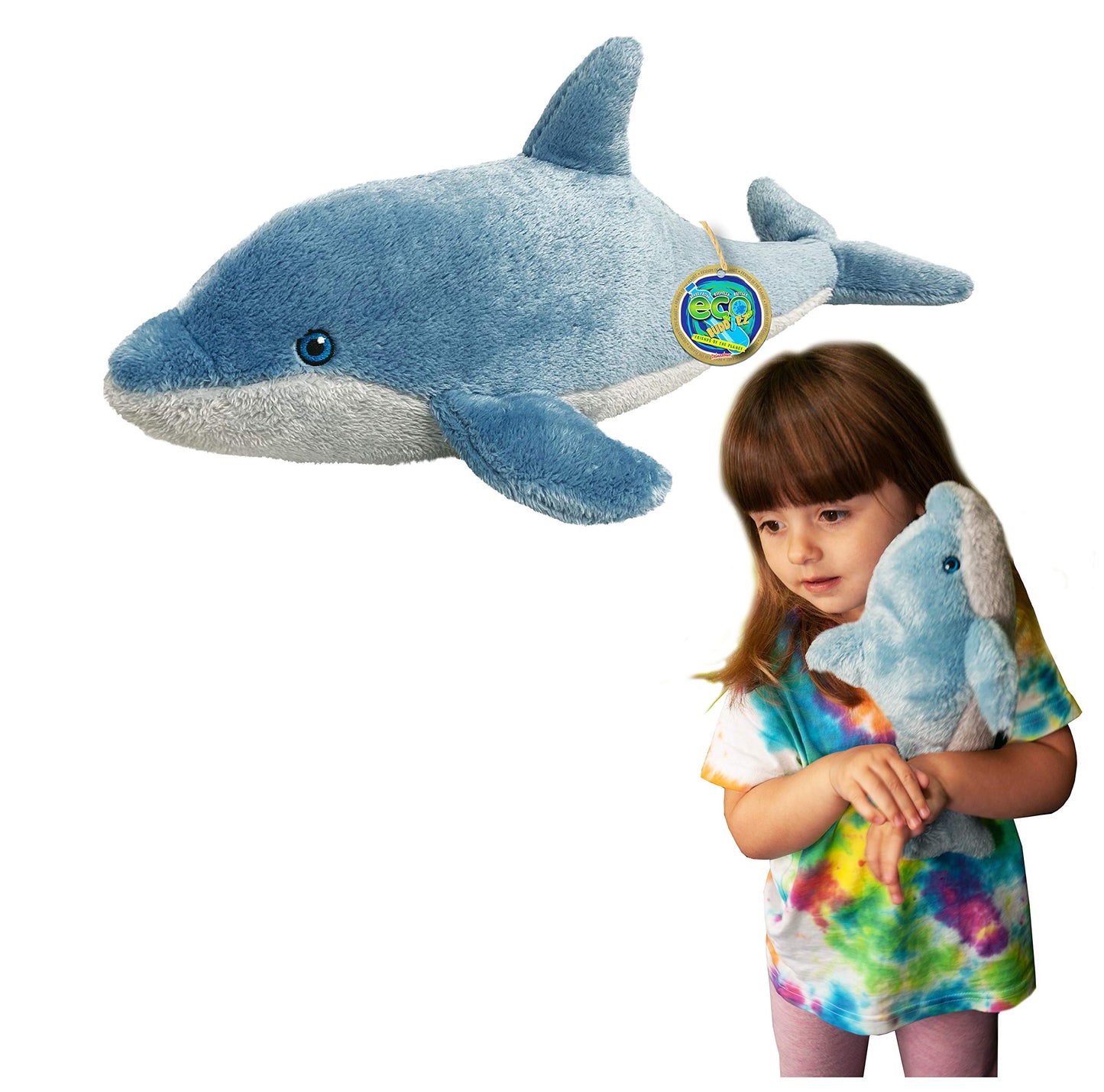 Ecobuddiez - Dolphin From Deluxebase. 15-Inch Sustainable Plush Animal From Recycled Materials, Eco-Friendly Soft Stuffed Toy, C