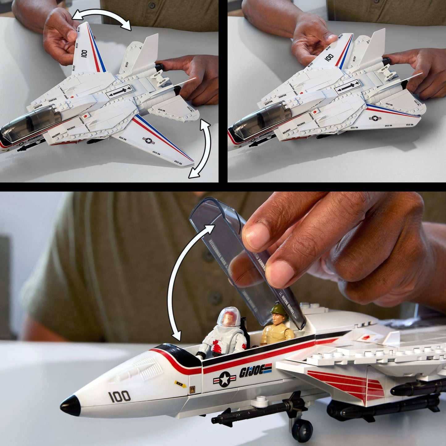 MEGA G.I. Joe Action Figures Building Toys, Skystriker XP-14F vs. Cobra H.I.S.S. with 617 Pieces, 4 Poseable Characters, for Col