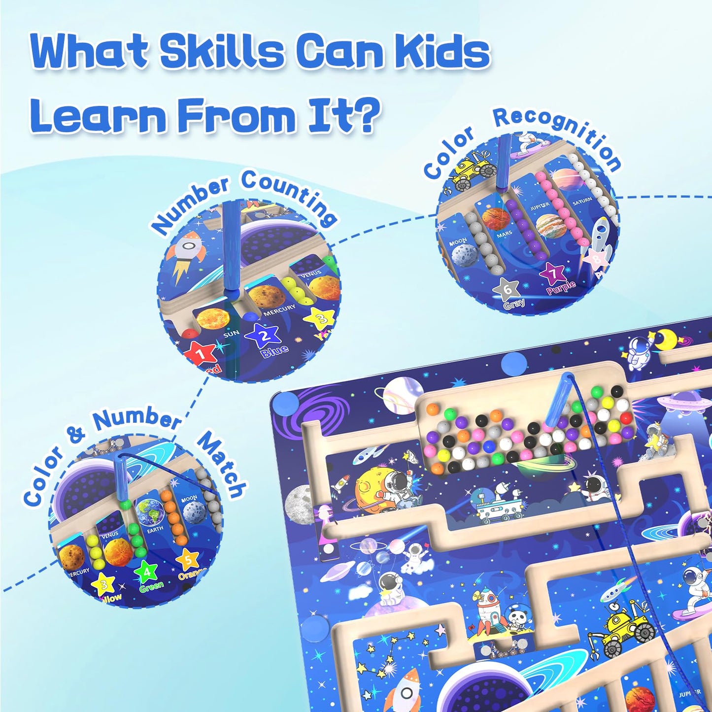 Magnetic Color And Number Maze - Montessori Toys For 3+ Year Old - Wooden Color Matching Learning Counting Puzzle Board -Toddler