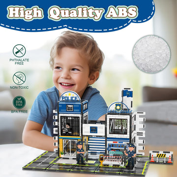 AFUNX Magnetic Tiles, 50PCS Police Station Theme Building Blocks Set, Magnet Building Blocks and STEM Preschool Toys for Toddler