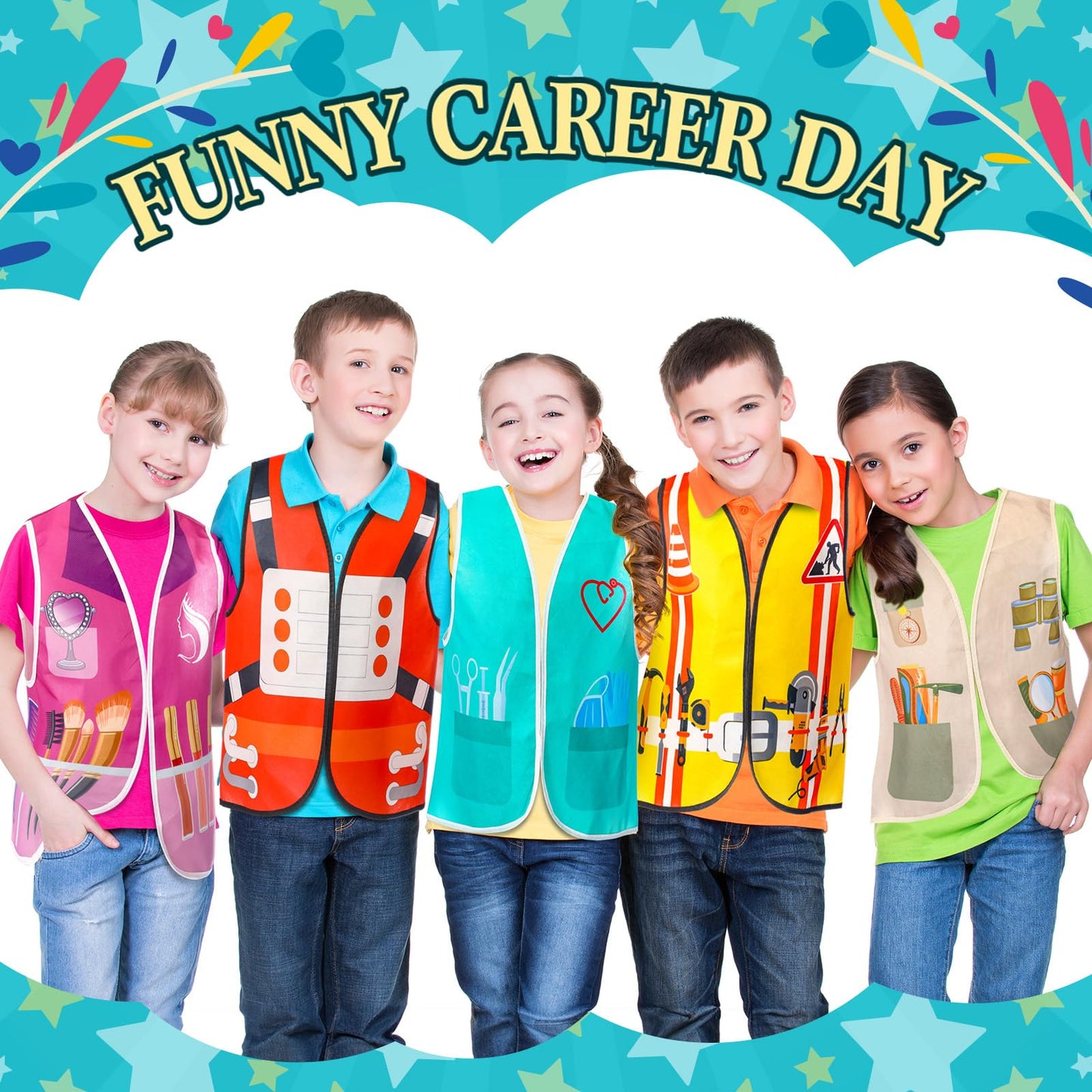 Geyoga 24 Pcs Kids Community Helper Dress Up Vest Career Cosplay Cloth Toddlers Occupation Pretend Play Costume