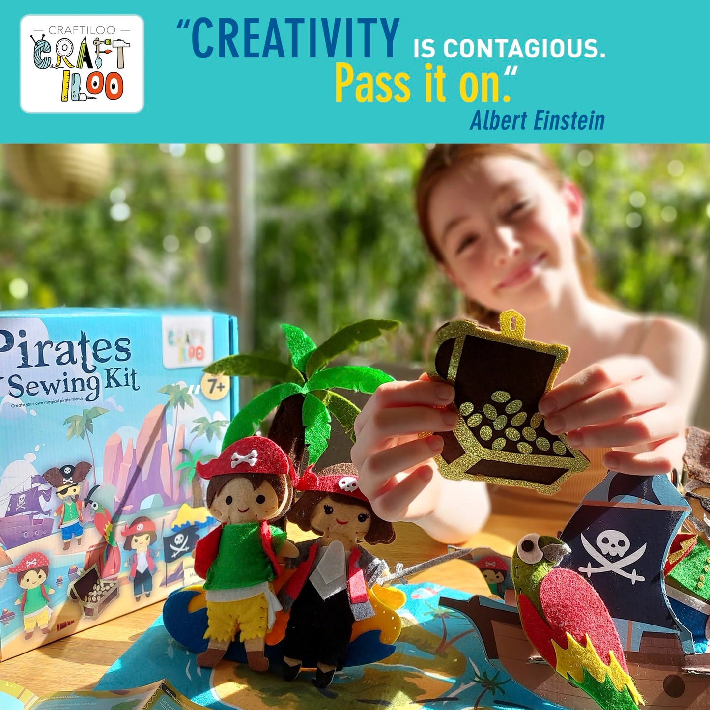 Craftiloo Pirates Pre-Cut Fun Kids Sewing Kit For Kids Ages 8-12 Children Beginners Sewing Kit Kid Crafts Make Your Own Felt Pil
